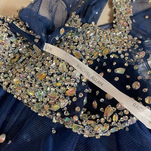 NWT Rachel Allen 6652 Navy Emebllished Short Prom Formal Dress 2 - Picture 10 of 14